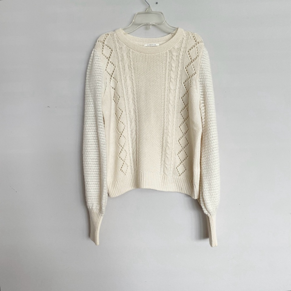 Anthropologie Elizabeth Pointelle Lambswool Sweater Sz M - Picture 3 of 8